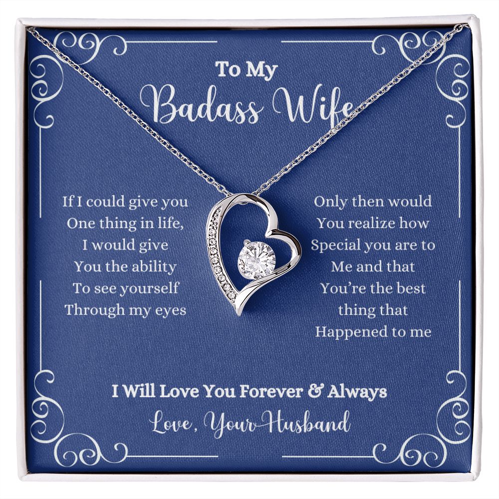 A I Will Love You Forever & Always Forever Love Necklace - Gift for Wife from Husband necklace with the words to my bridesmaid wife, made by ShineOn Fulfillment.