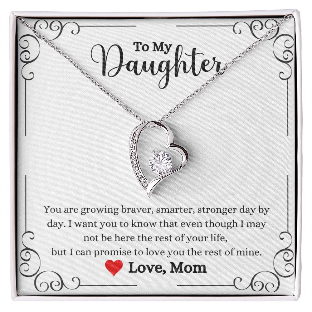 A Love You The Rest of Mine Forever Love Necklace - Gift for Daughter from Mom heart shaped necklace with a message to my daughter, by ShineOn Fulfillment.