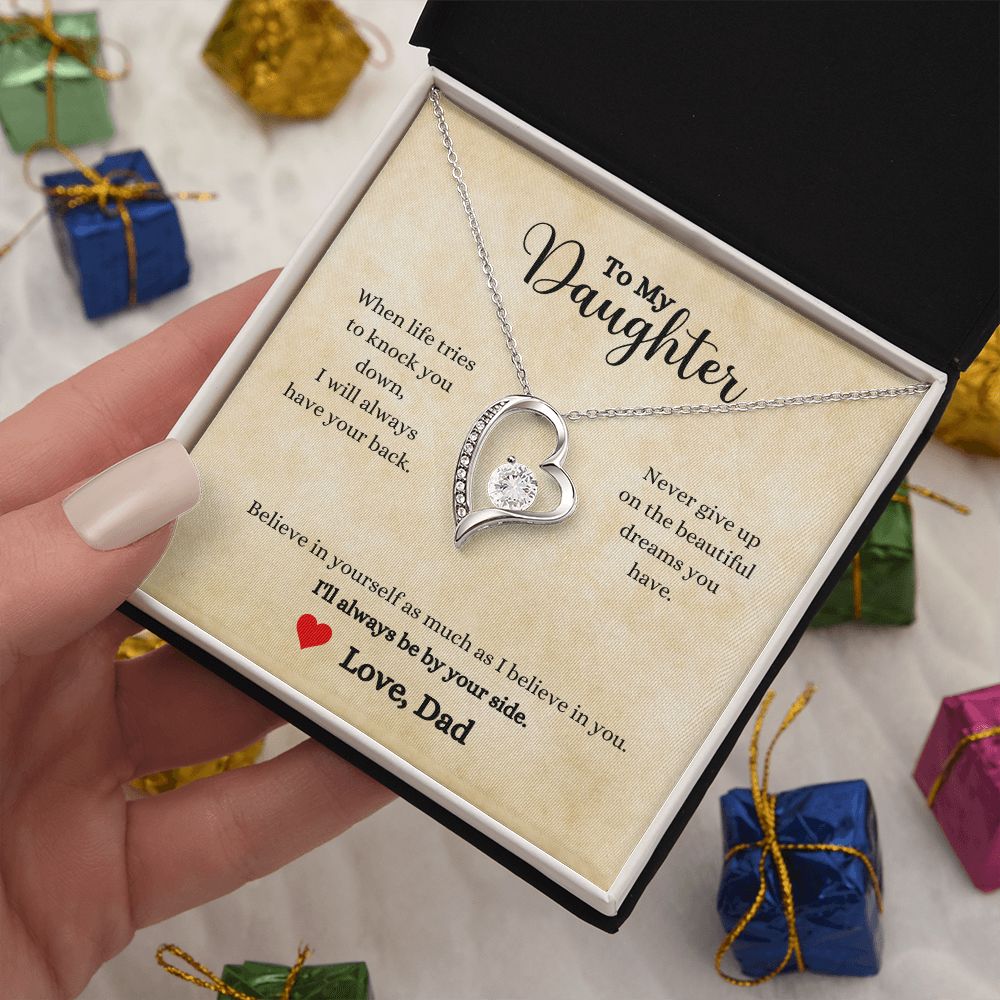 A ShineOn Fulfillment gift box with the I'll Always Be By Your Side Forever Love Necklace - Gift for Daughter from Dad for a daughter.