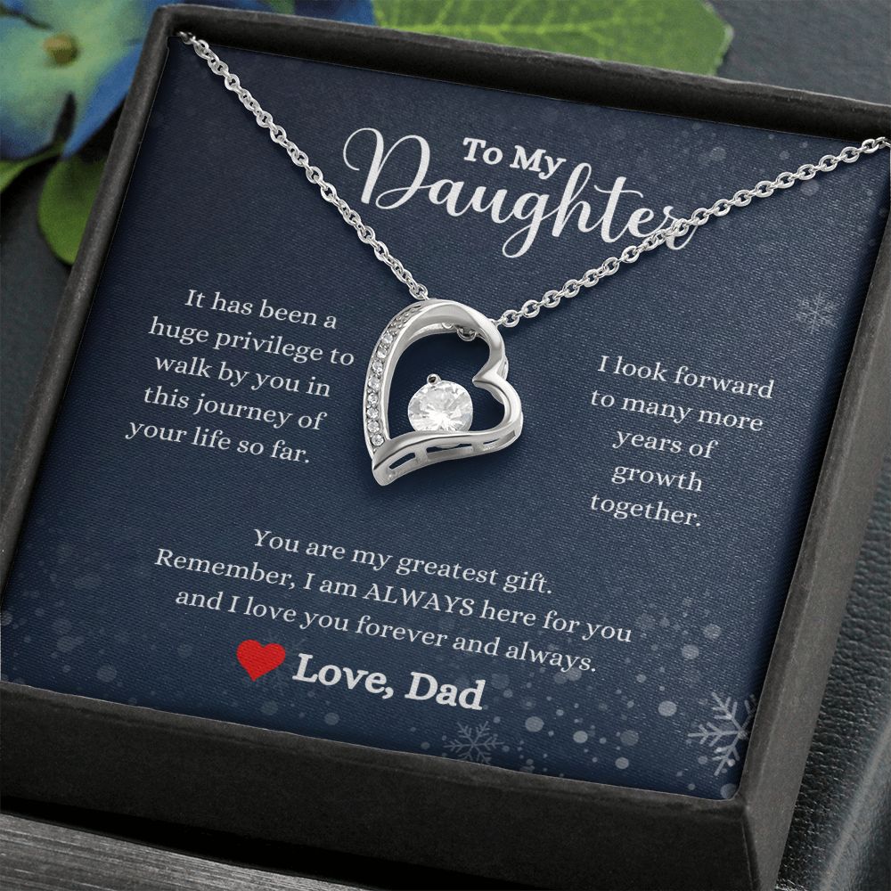 A ShineOn Fulfillment heart shaped necklace with the message "I Love You Forever And Always Forever Love Necklace - Gift for Daughter from Dad" to my daughter.