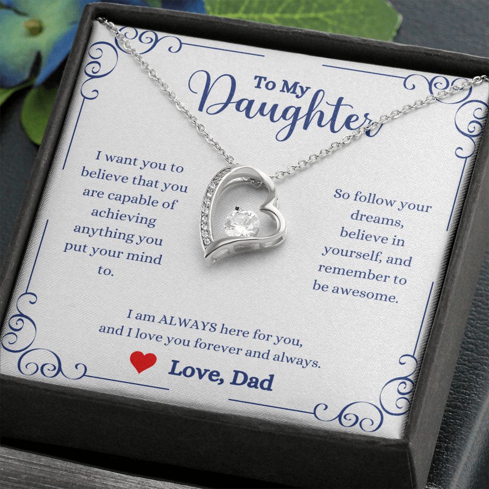 A "I Love You Forever And Always Forever Love Necklace - Gift for Daughter from Dad" heart shaped necklace with a message to my daughters made by ShineOn Fulfillment.