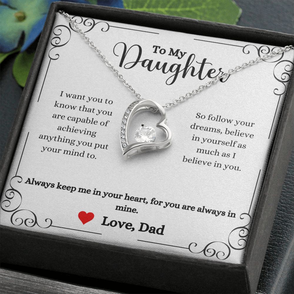A ShineOn Fulfillment gift box with an Always Keep Me In Your Heart Forever Love Necklace- Gift for Daughter from Dad.