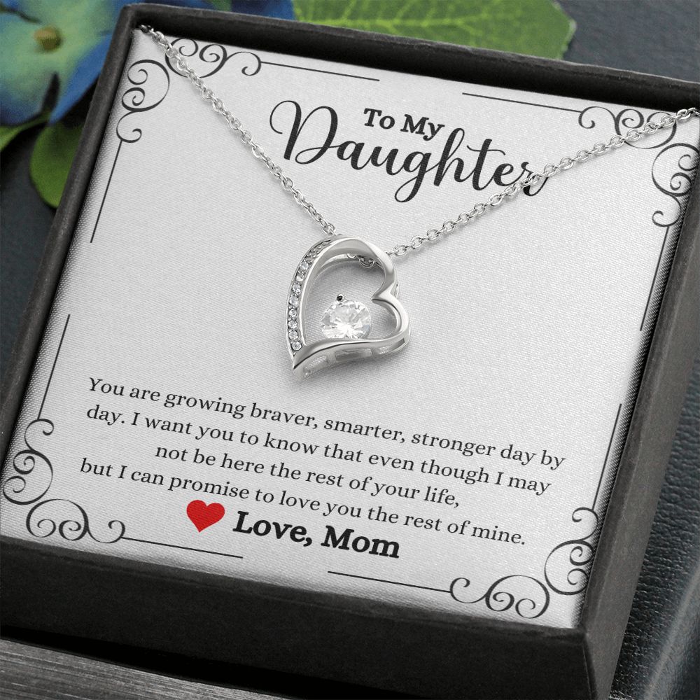 A Love You The Rest of Mine Forever Love Necklace - Gift for Daughter from Mom necklace with a message to my daughters, made by ShineOn Fulfillment.