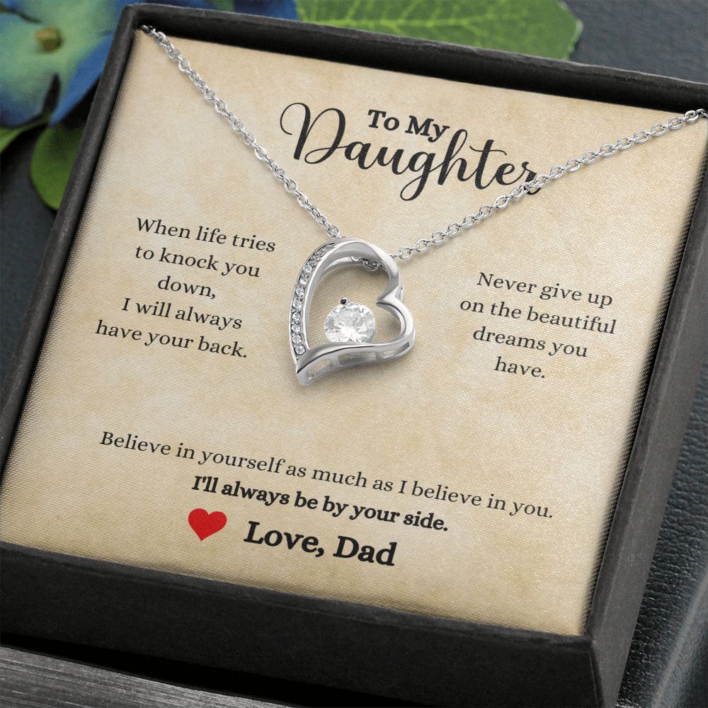A ShineOn Fulfillment "I'll Always Be By Your Side Forever Love Necklace - Gift for Daughter from Dad" with a message to my daughter.