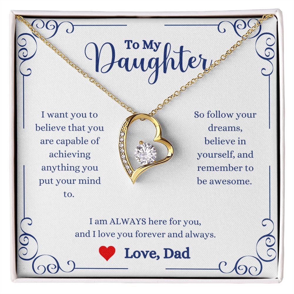 A ShineOn Fulfillment heart shaped I Love You Forever And Always Forever Love Necklace - Gift for Daughter from Dad with a message to my daughter.