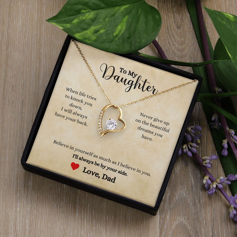 A ShineOn Fulfillment gift box with an I'll Always Be By Your Side Forever Love Necklace - Gift for Daughter from Dad and flowers.