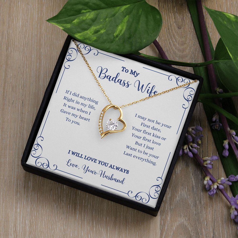 A ShineOn Fulfillment gift box with the I Will Always Be With You Forever Love Necklace - Gift for Wife from Husband and flowers.
