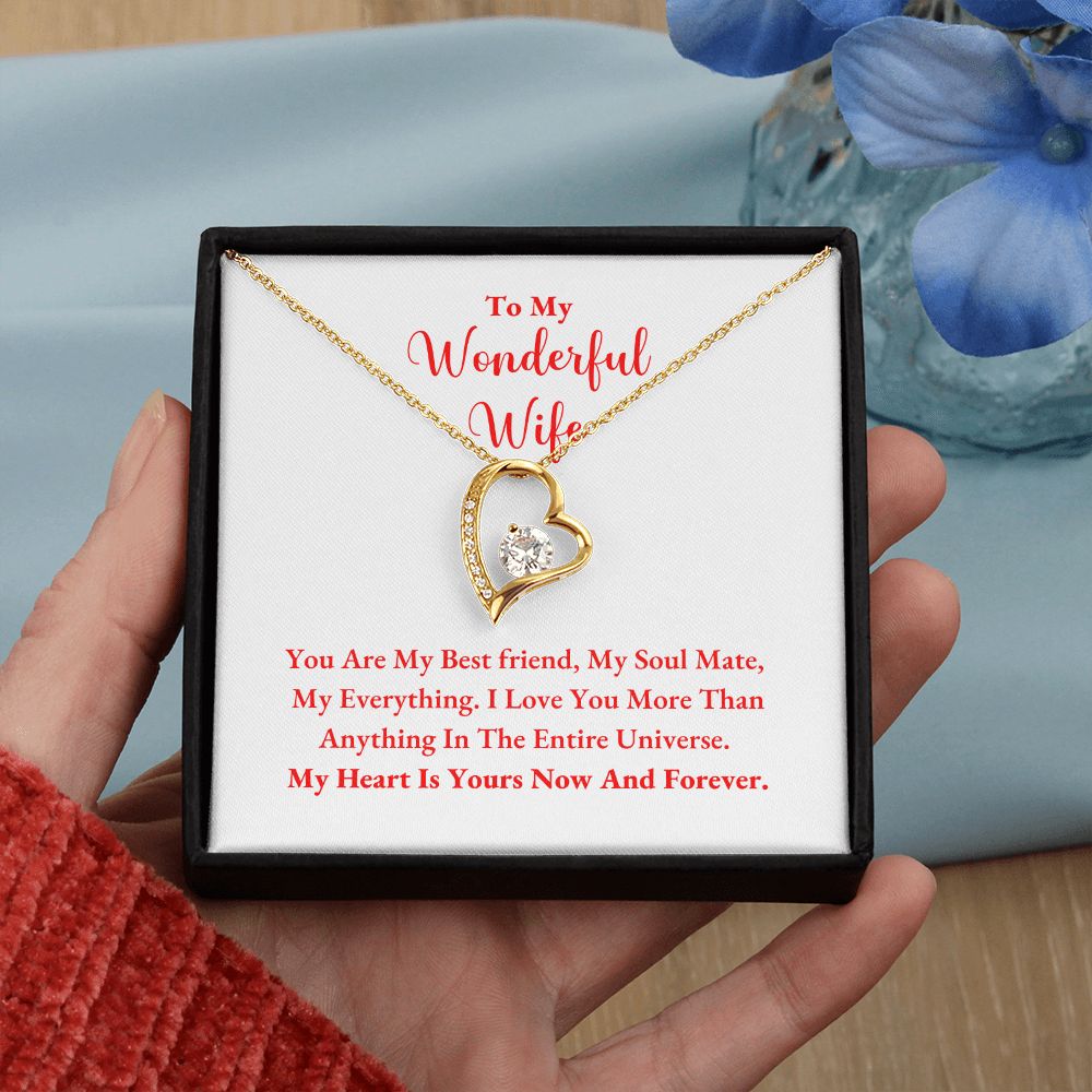 A woman holding a ShineOn Fulfillment "You Are My Best Friend Forever Love Necklace for Wife" necklace.