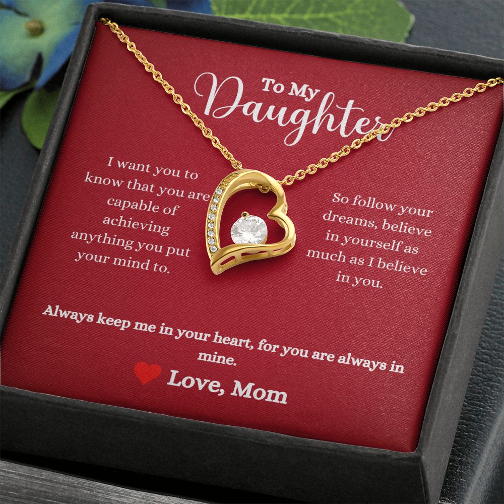 A ShineOn Fulfillment Always Keep Me In Your Heart Forever Love Necklace - Gift for Daughter from Mom with a message to my daughter.