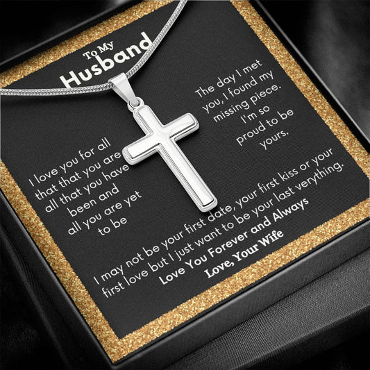 A ShineOn Fulfillment I Love You For All That That You Are Artisan Cross Necklace – For Husband with a poem written on it.