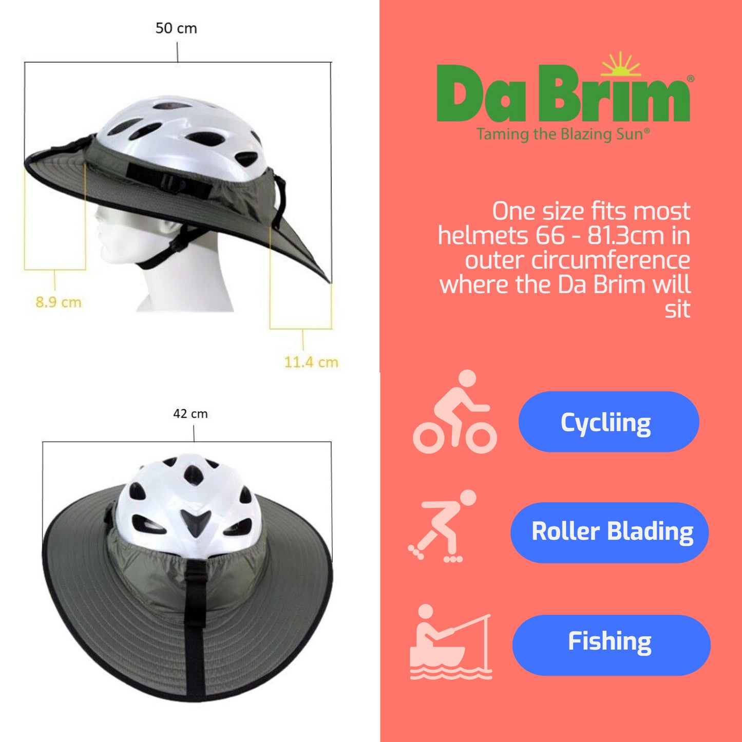 Show the dimension of Da Brim Cycling Classic and the activities when you can use it. 