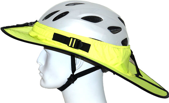 Da Brim Fluorescent Yellow Cycling Classic left side on a model head.