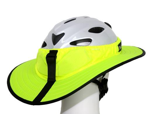 Da Brim Fluorescent Yellow Sporty Cycling angled right on a model head.