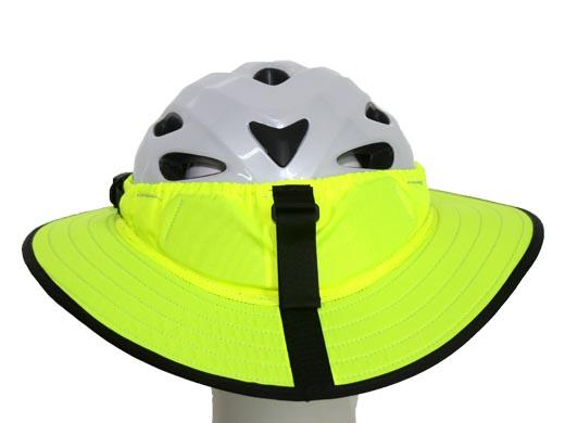Da Brim Fluorescent Yellow Sporty Cycling back on a model head.