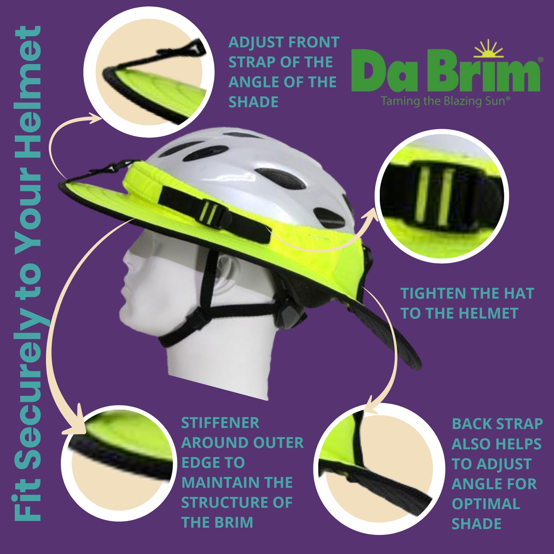 Instruction on how to fit Da Brim Sporty Cycling securely to your cycling helmet.