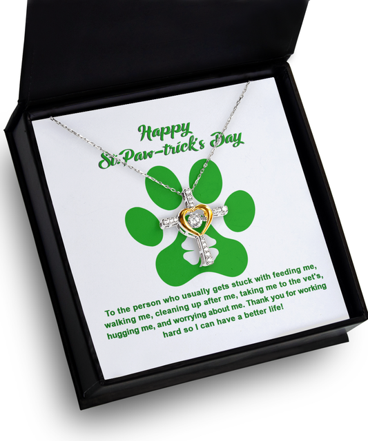 Happy To Dog Mom, Pawtrick Day-A Better Life, Cross Dancing Necklace Gearbubble paw print necklace.