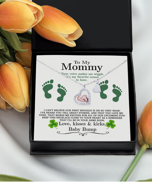 Gearbubble To My Mommy, Great Stories - Baby feet necklace with shamrocks and tulips.