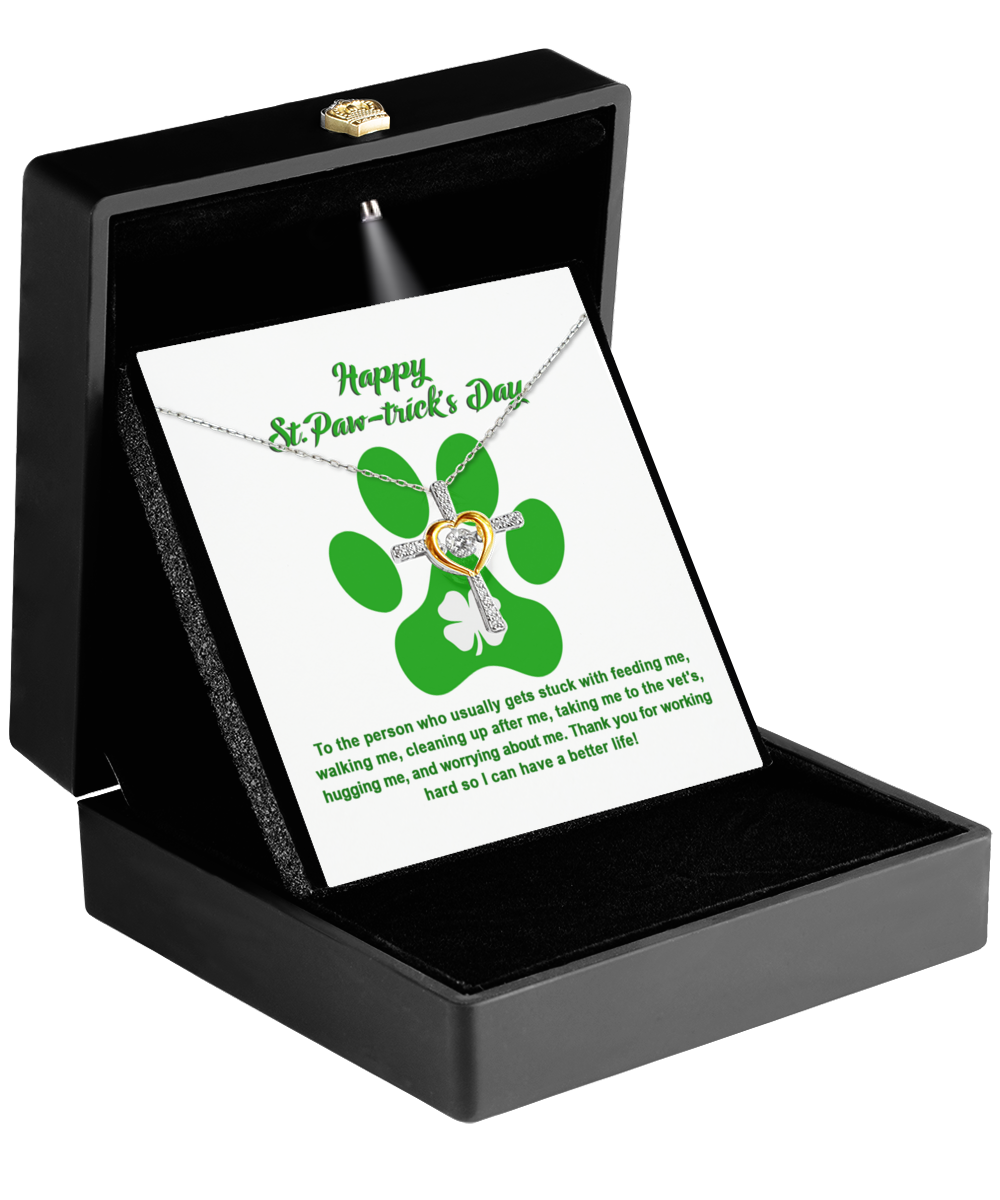 Happy To Dog Mom, Pawtrick Day-A Better Life sterling silver paw print necklace by Gearbubble.