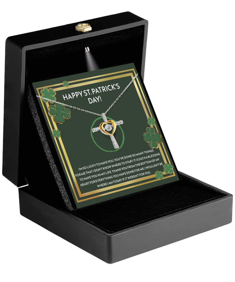 A Happy St. Patrick Day, I'm So Lucky - Cross Dancing Necklace by Gearbubble in a box.