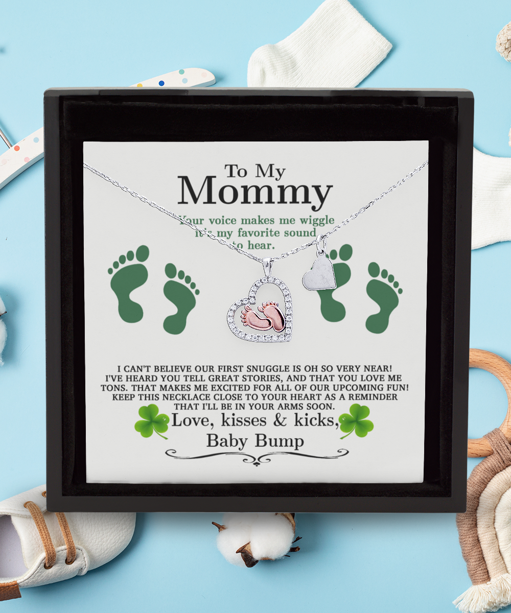 Sterling Silver Mother's Day Gift: Gearbubble's To My Mommy, Great Stories - Baby feet necklace with baby's footprints.