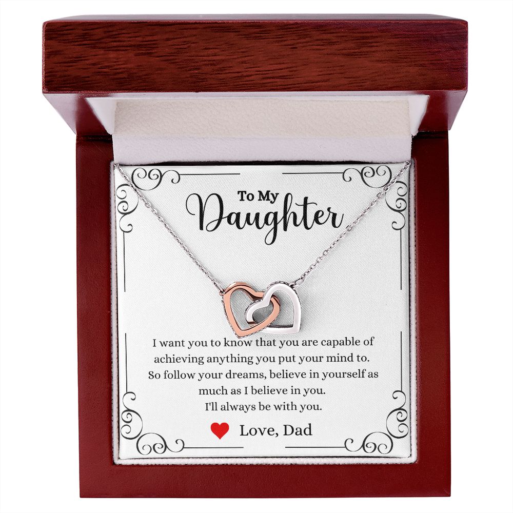 A ShineOn Fulfillment gift box with a Follow Your Dreams Interlocking Hearts Necklace - Gift for Daughter from Dad.