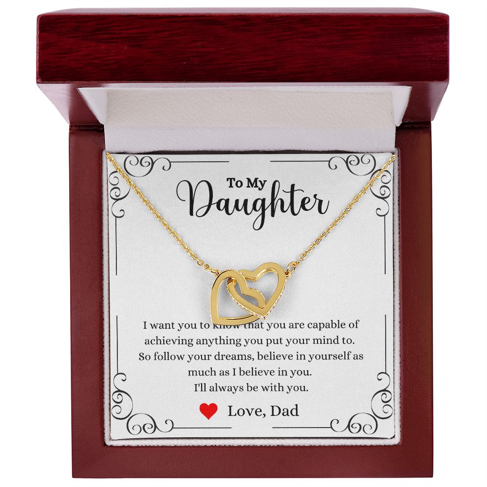 A ShineOn Fulfillment gift box with a Follow Your Dreams Interlocking Hearts Necklace - Gift for Daughter from Dad.